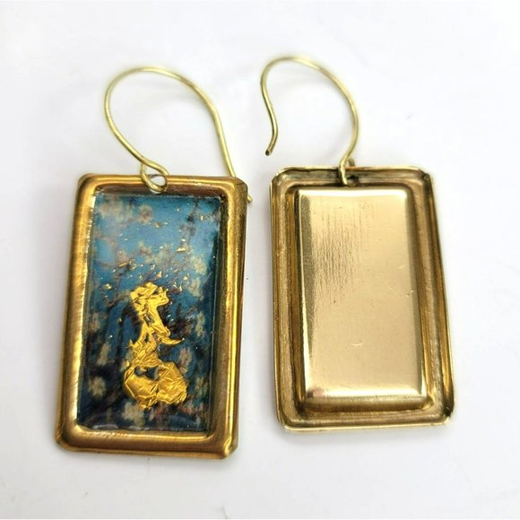 Gold Leaf Fine Art Fashion Earrings Apple Cherry Blossom Dangle Dh755 - Picture 3 of 4